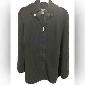 Lord & Taylor Black Cashmere Blend Zip-Front Poncho – Size Small